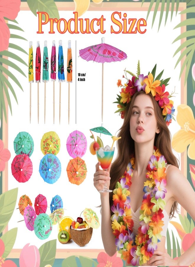 Haundry Cocktail Umbrella Picks, 50-Pack Drink Umbrella Toothpicks, Colorful Paper Cupcake Toppers for Luau Party Sandwich Fruit, Wooden Cocktail Picks for Tropical Hawaiian Tiki Party Decoration - Image 2
